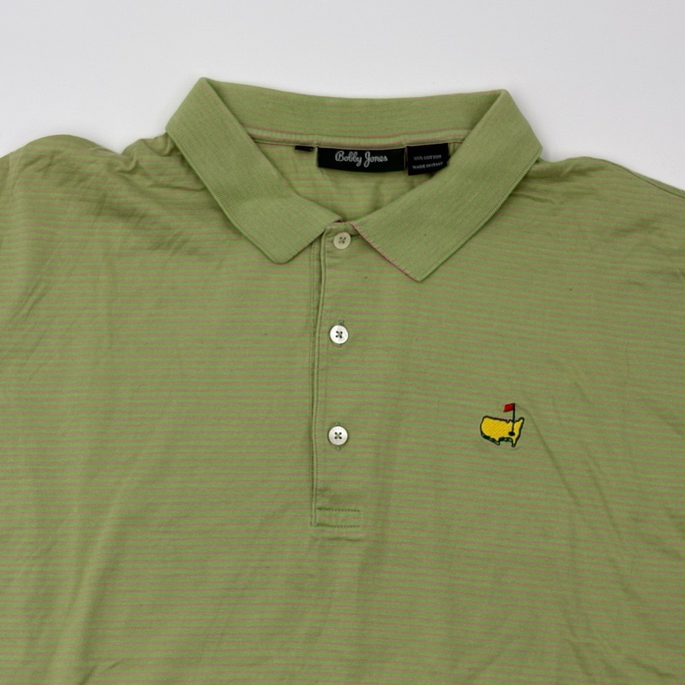 Bobby‎ Jones Mens XXL Green Striped Short Sleeve Golf Polo Shirt Masters Logo
